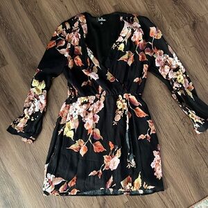 Lulus black floral dress long sleeve small
